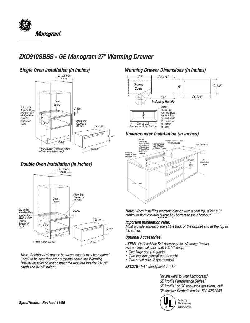 Page n°1 - Fiche technique GE ZKD910SBSS
