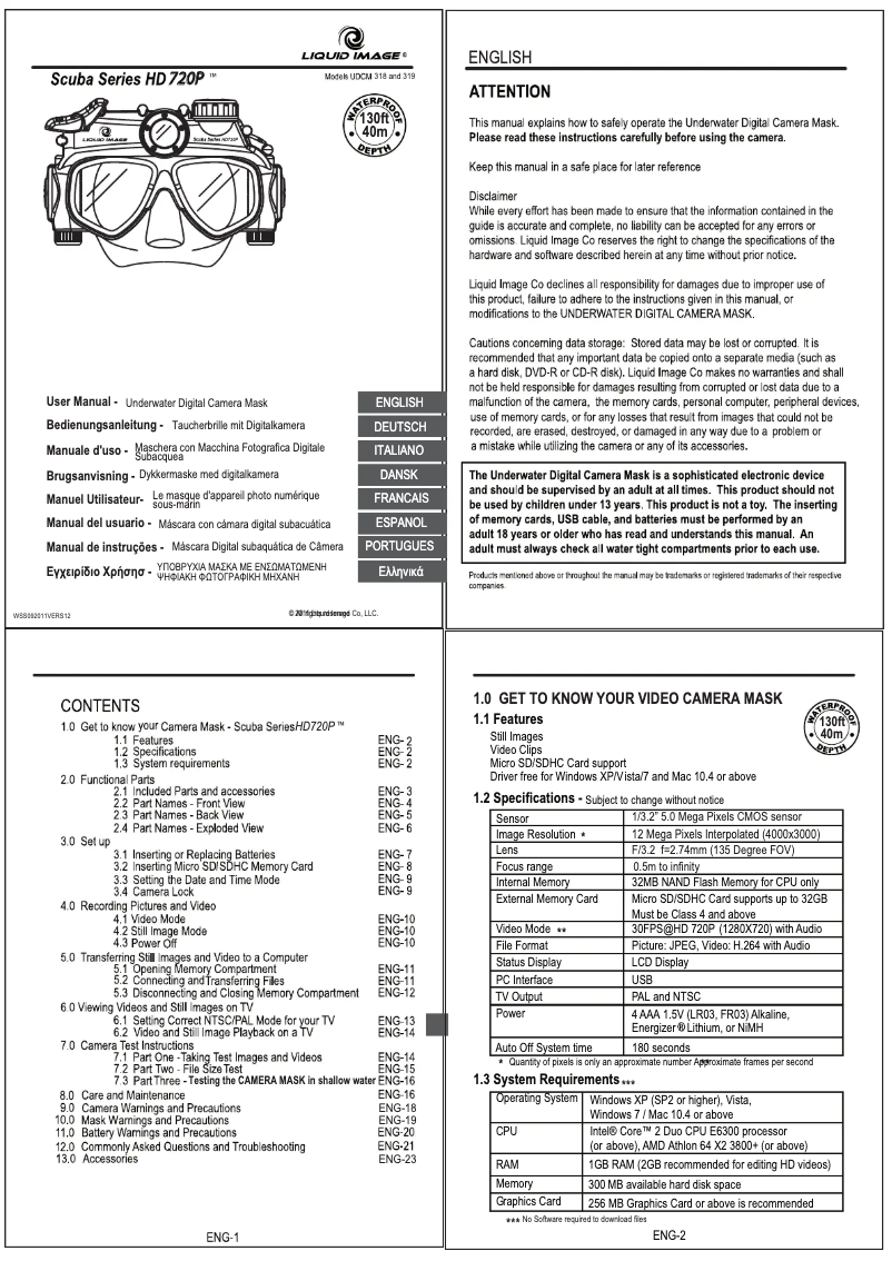 Page n°1 - Manuel utilisateur Hama Liquid Image "Scuba 720p" M