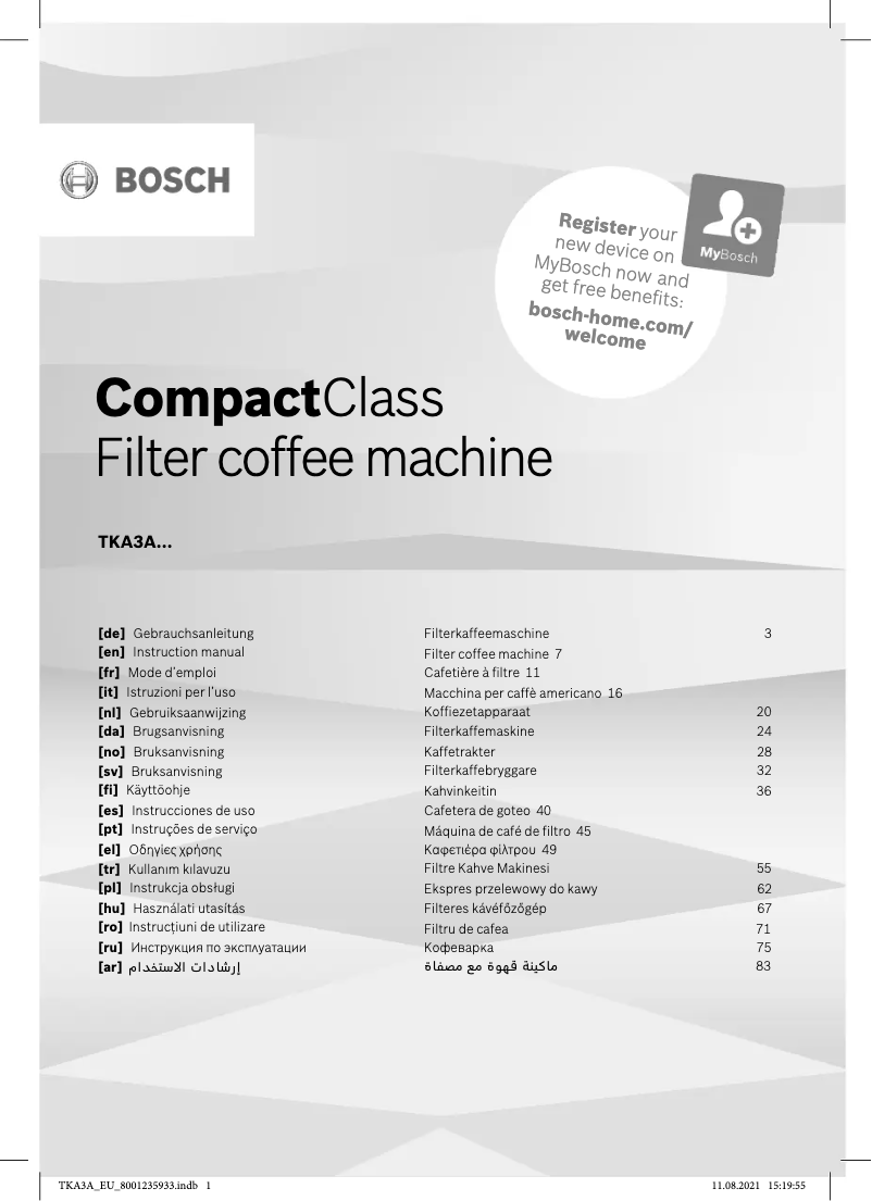 Page n°1 - Manuel utilisateur Bosch CompactClass TKA3A033