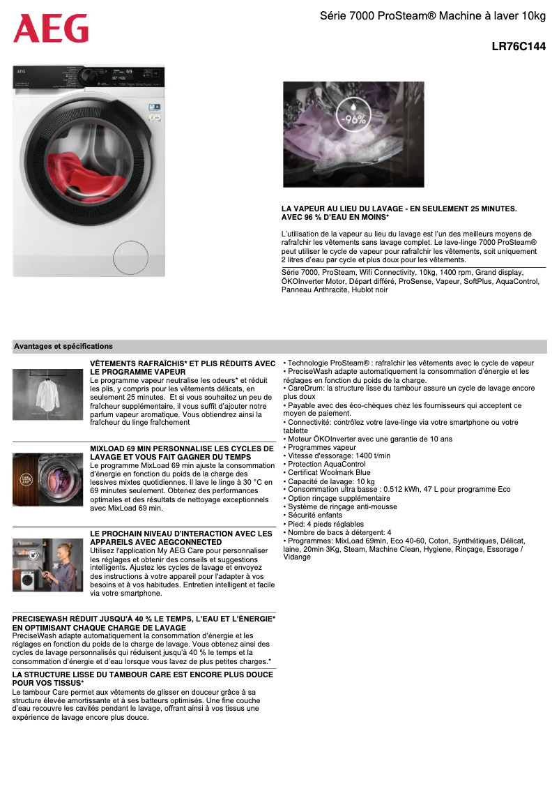 Page n°1 - Fiche technique AEG LR76C144