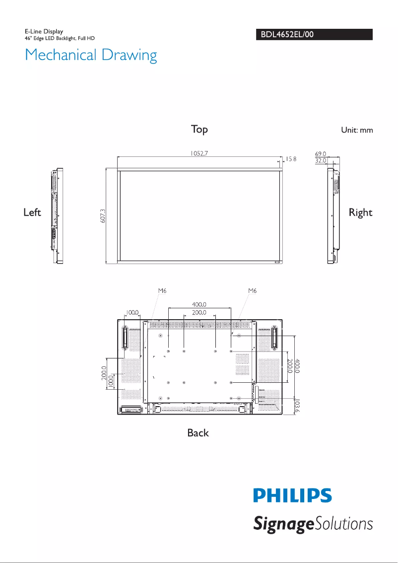 Página 1 del manual Dibujo técnico Philips Signage Solutions BDL4652EL