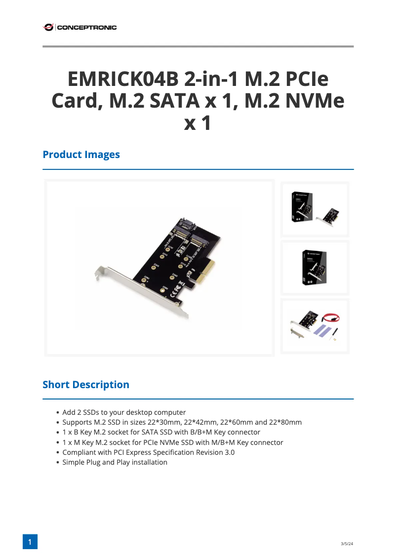 Page 1 de la notice Fiche technique Conceptronic EMRICK04B