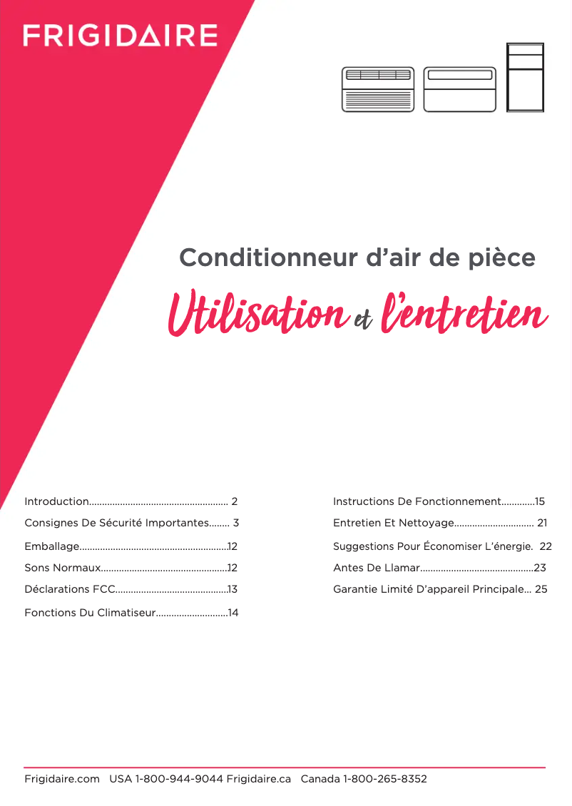 Page n°1 - Manuel utilisateur Frigidaire FHWW105WE1