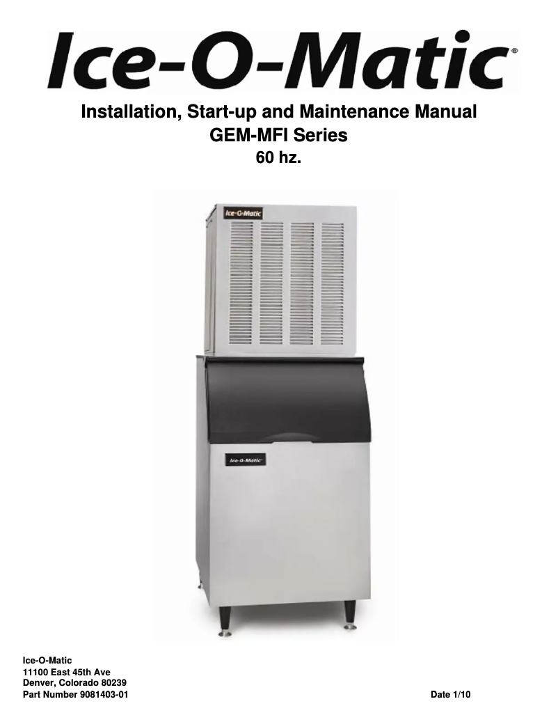 Page n°1 - Manuel d'utilisation et d'entretien Ice-O-Matic GEM0450A