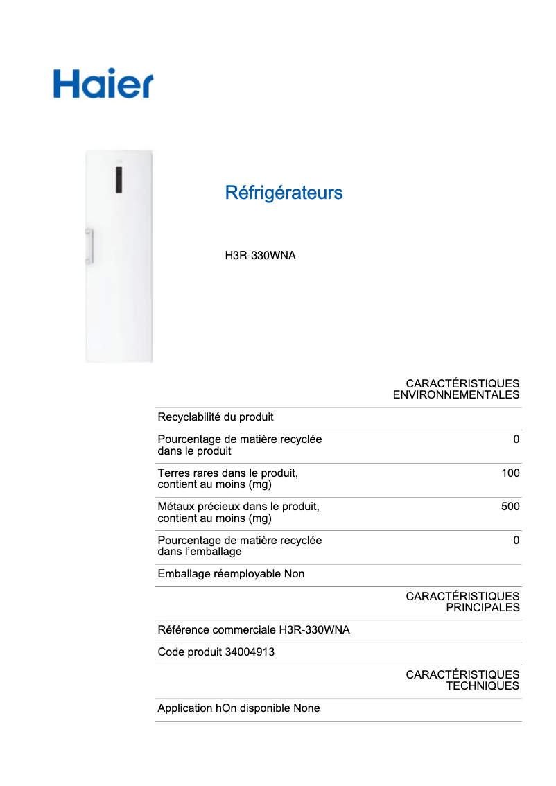 Image de la première page du manuel de l'appareil H3R-330WNA