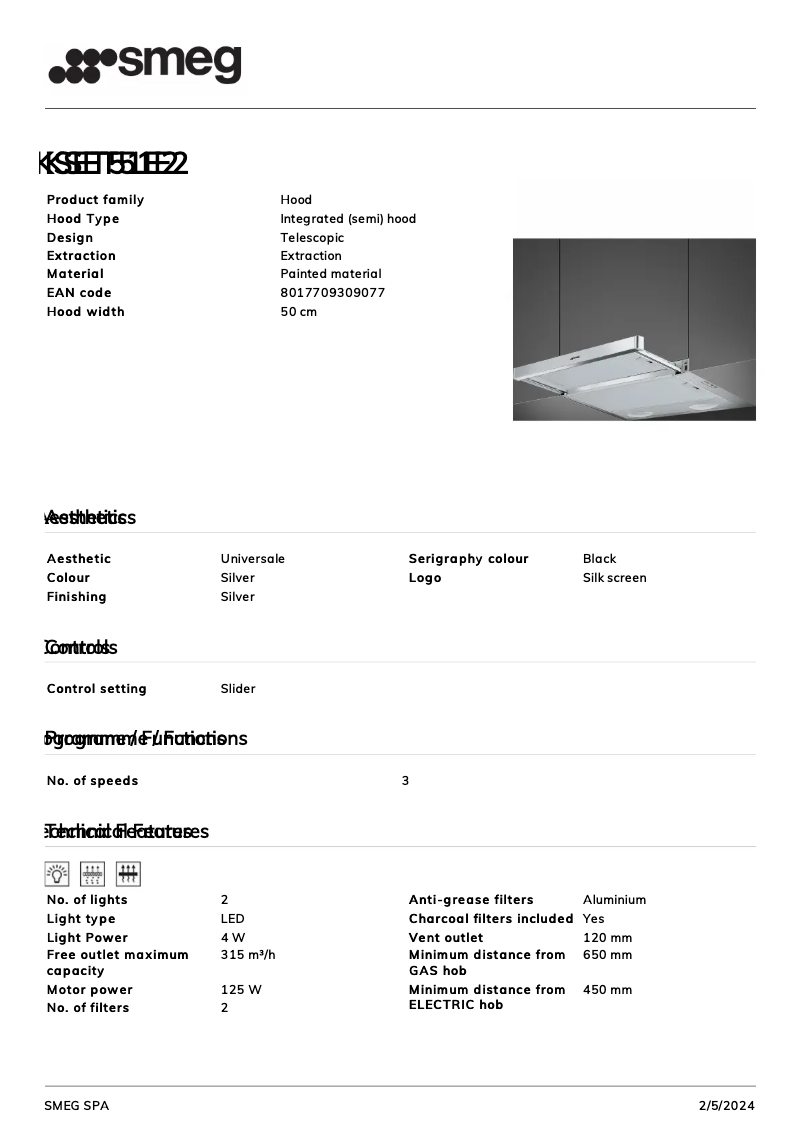 Page n°1 - Fiche technique Smeg KSET51E2