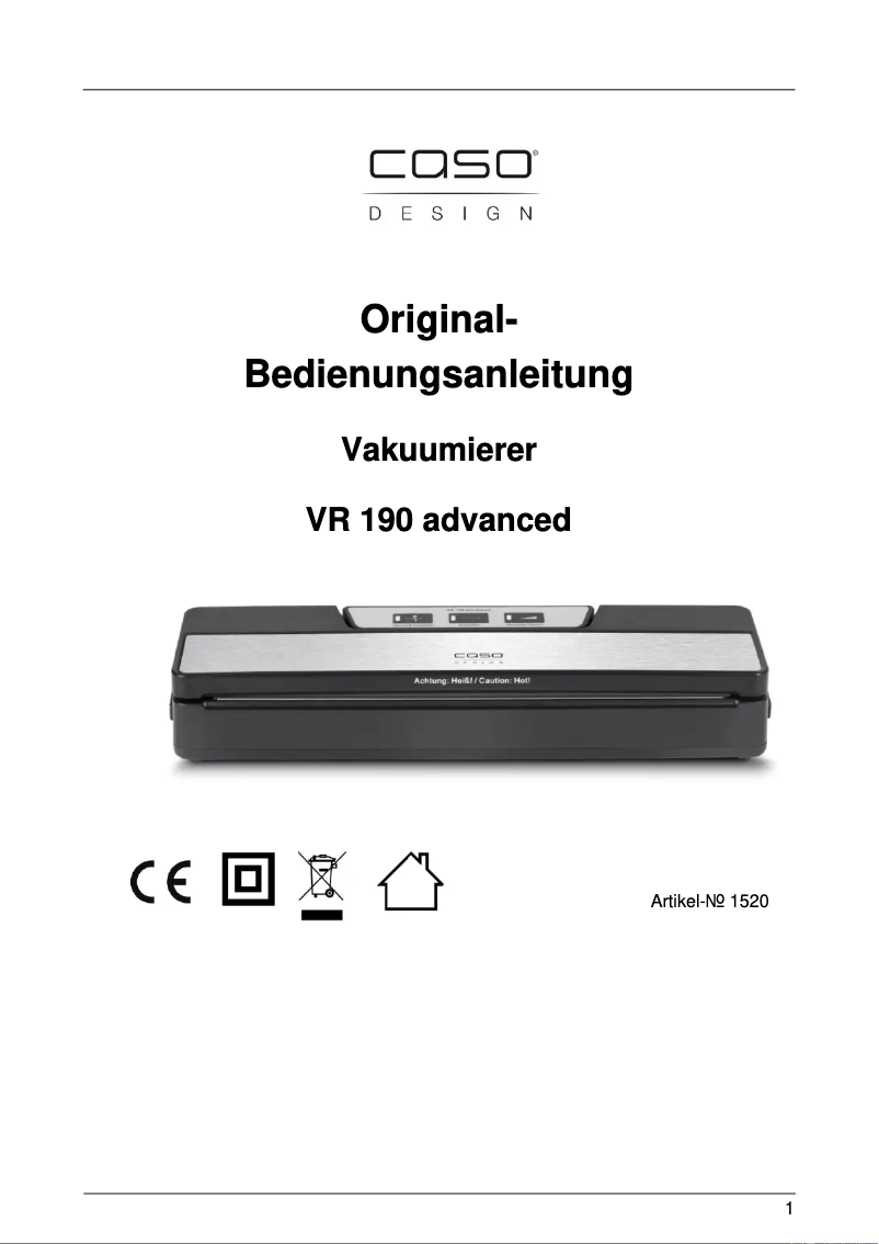 Image de la première page du manuel de l'appareil VR 190 advanced