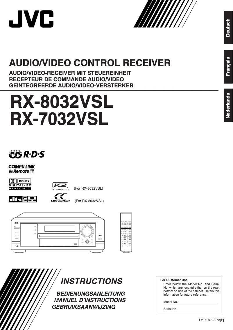 Page 1 de la notice Manuel utilisateur JVC RX-8032