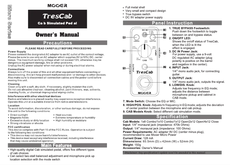 Imagen de la primera página del manual del dispositivo TresCab