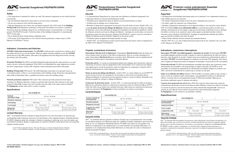 Page 1 de la notice Manuel utilisateur APC SurgeArrest Essential P66