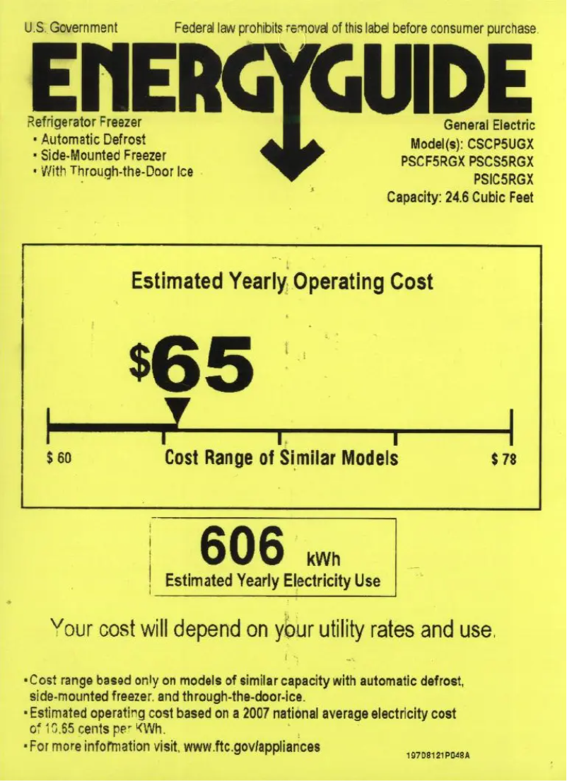 Page 1 de la notice Label énergétique GE Profile PSCF5RGXWW