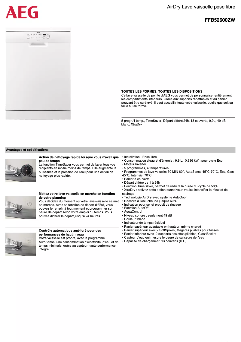 Page n°1 - Fiche technique AEG FFB52600ZW