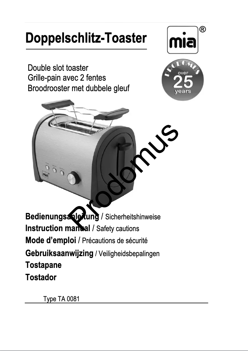 Page n°1 - Manuel utilisateur Mia TA 0081