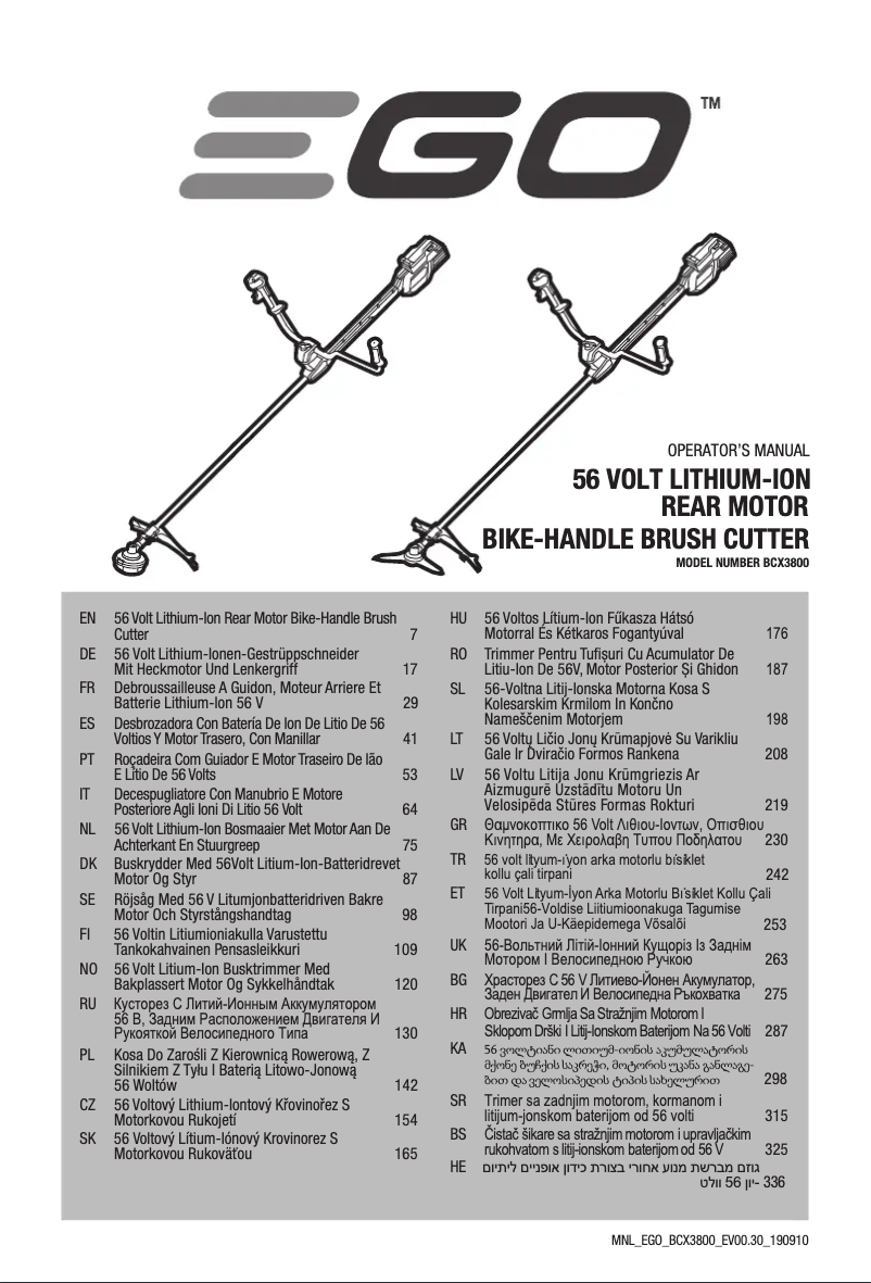 Page 1 de la notice Manuel utilisateur EGO BCX3800E