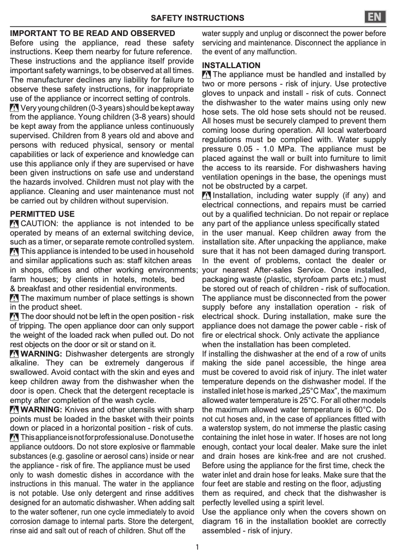 Page 1 de la notice Instructions de sécurité Whirlpool WIO 3T141 PES