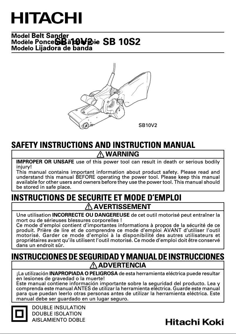 Page 1 de la notice Manuel utilisateur Hitachi SB 10V2