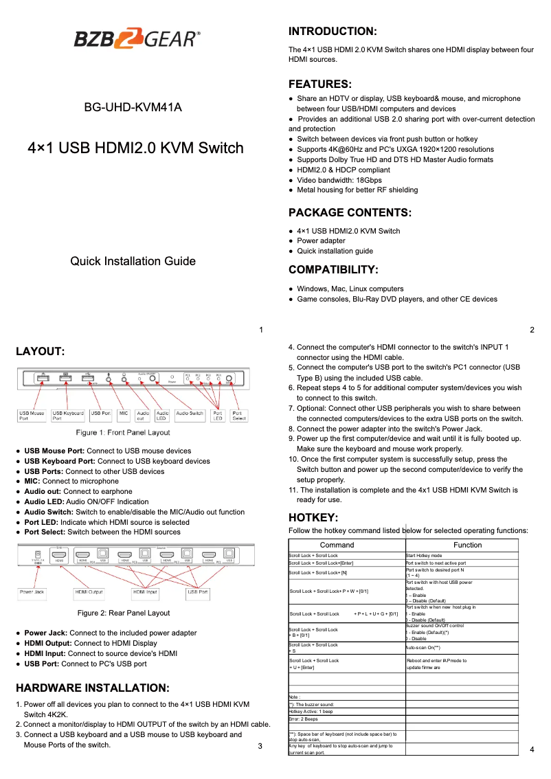 Image de la première page du manuel de l'appareil BG-UHD-KVM41A