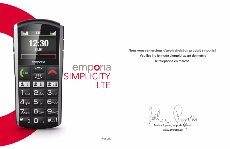 Page 1 de la notice Manuel utilisateur Emporia SIMPLICITY LTE