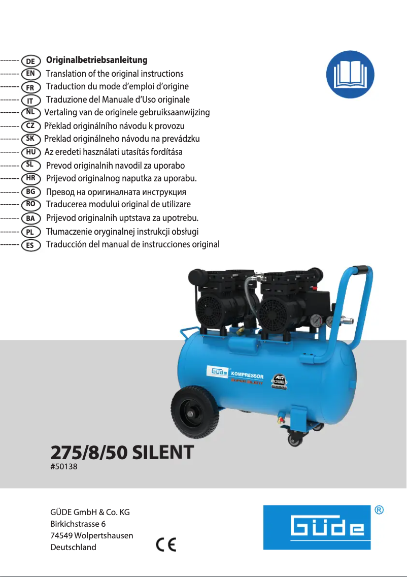 Page 1 de la notice Manuel utilisateur Güde Kompressor Airpower 275/8/50 SILENT