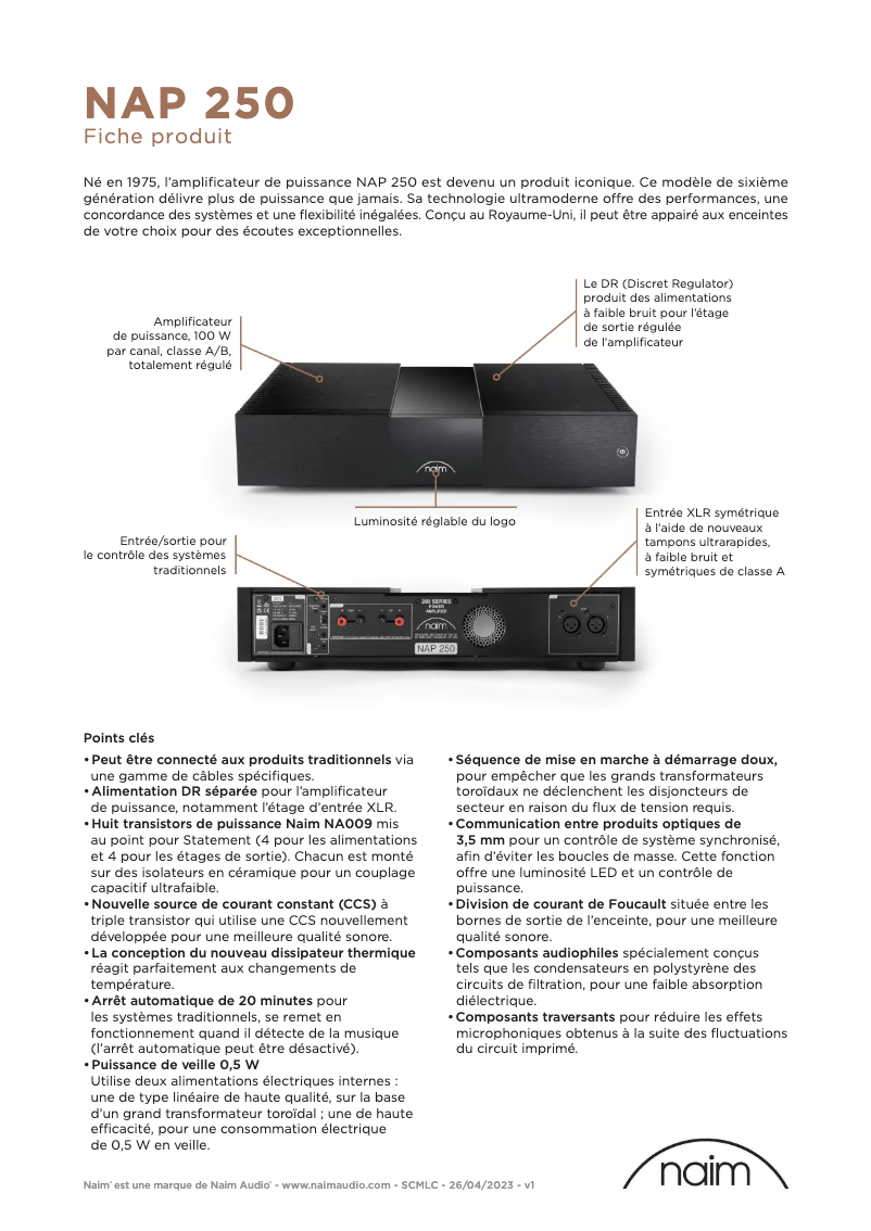 Page n°1 - Fiche technique Naim NAP 250