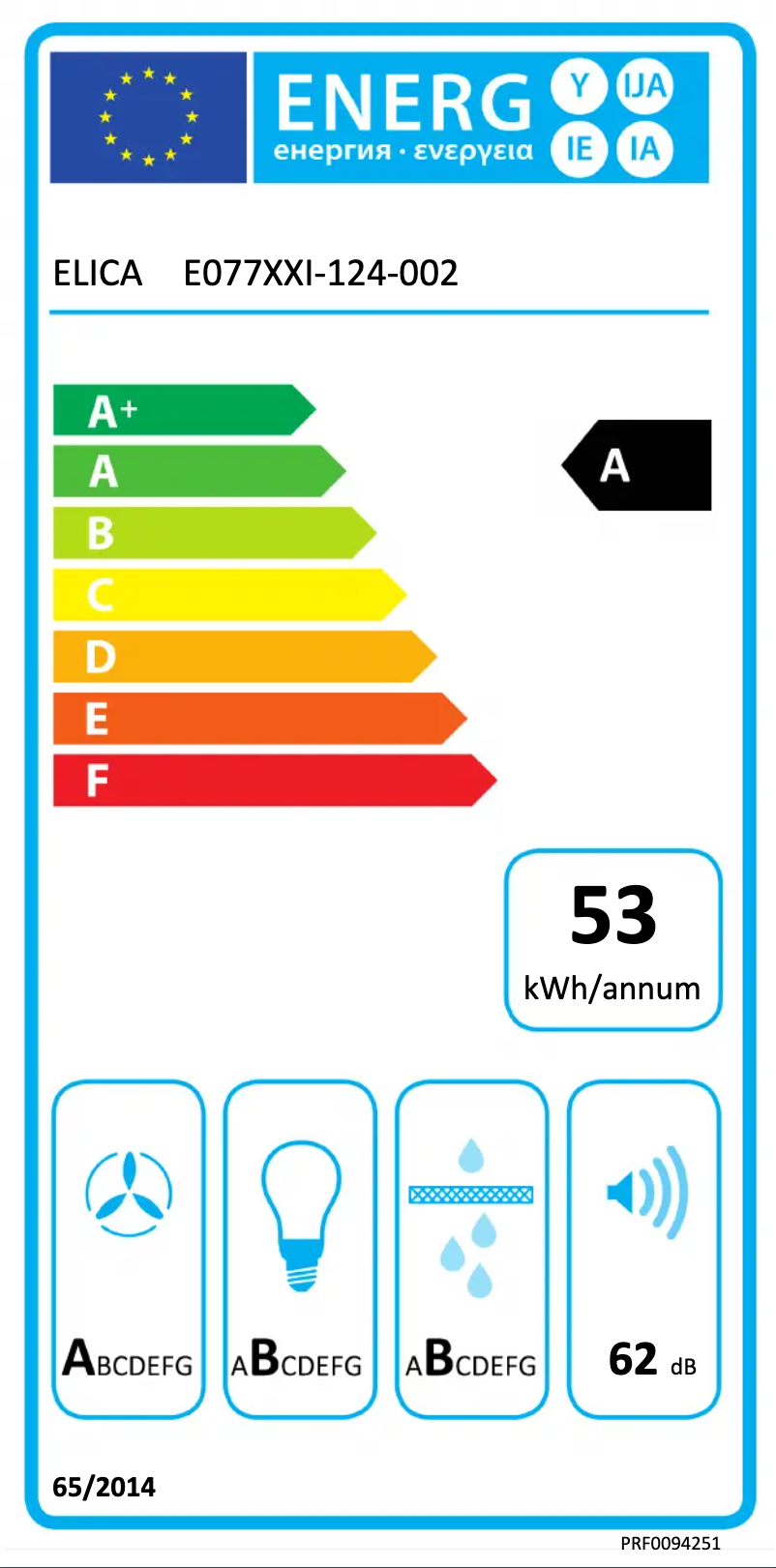 Page 1 de la notice Label énergétique Elica Elle BL/F/80