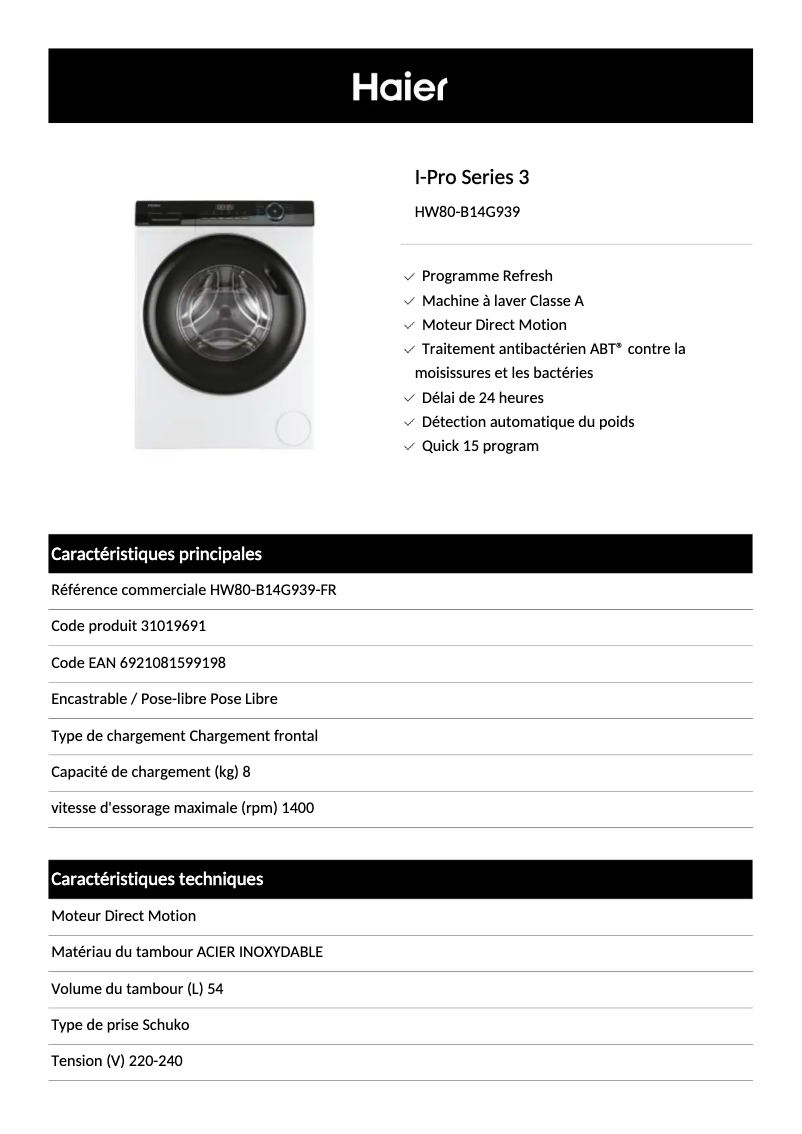 Image de la première page du manuel de l'appareil HW80-B14G939