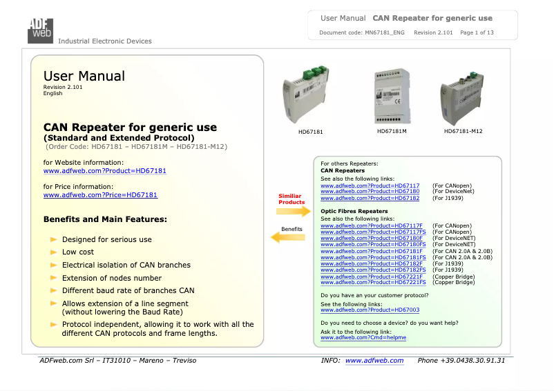 Page 1 de la notice Manuel utilisateur Wachendorff HD67181