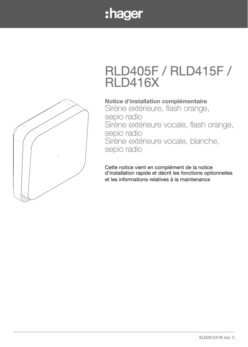 Page 1 de la notice Manuel utilisateur Hager RLD416X