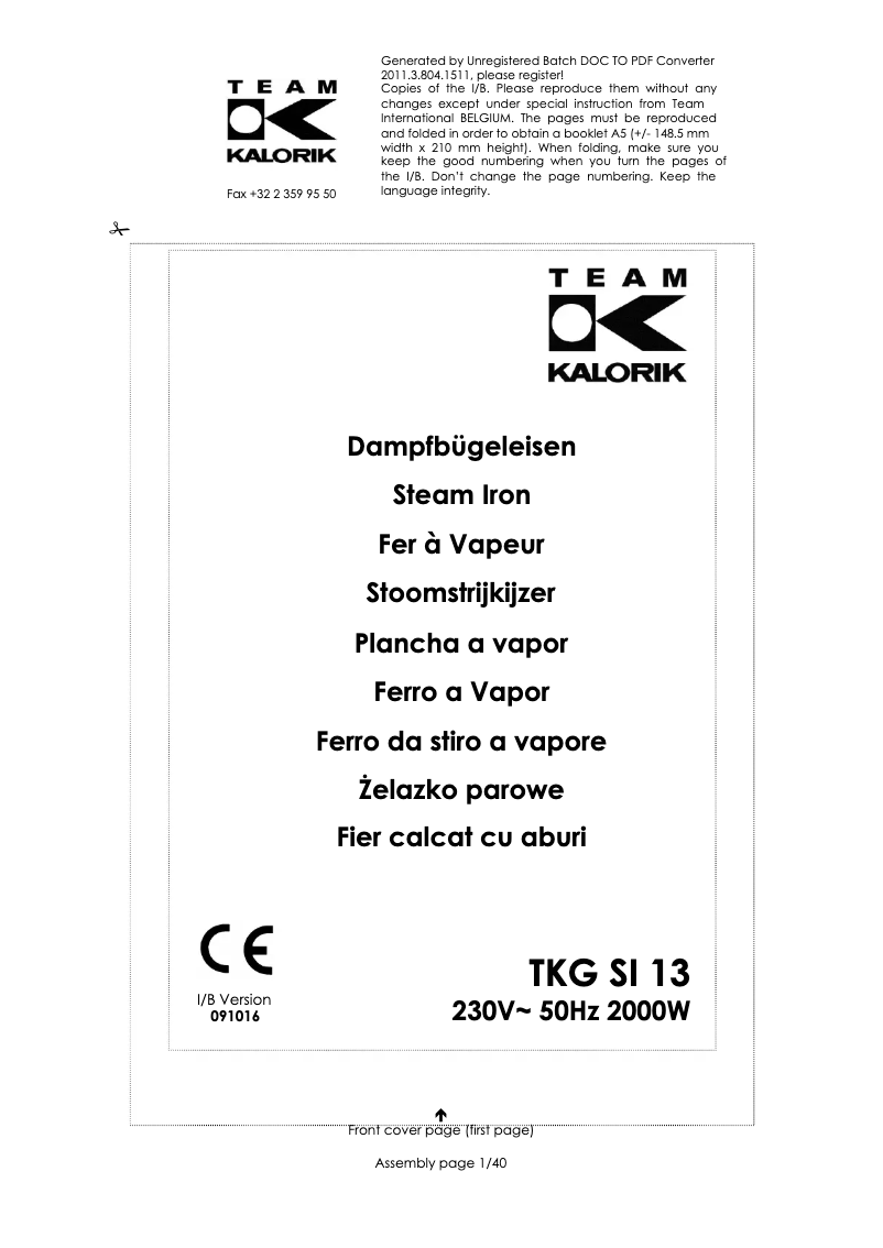 Página 1 del manual Manual de usuario Kalorik TKG SI 13