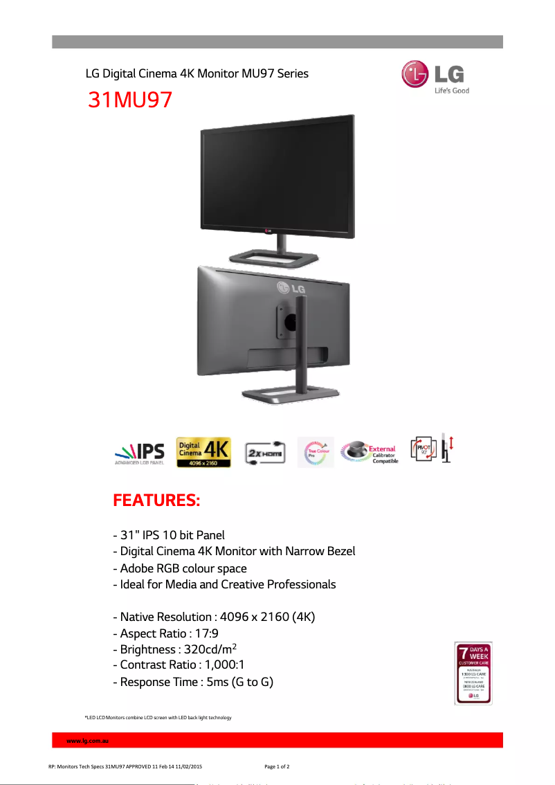 Page n°1 - Fiche technique LG 31MU97-B