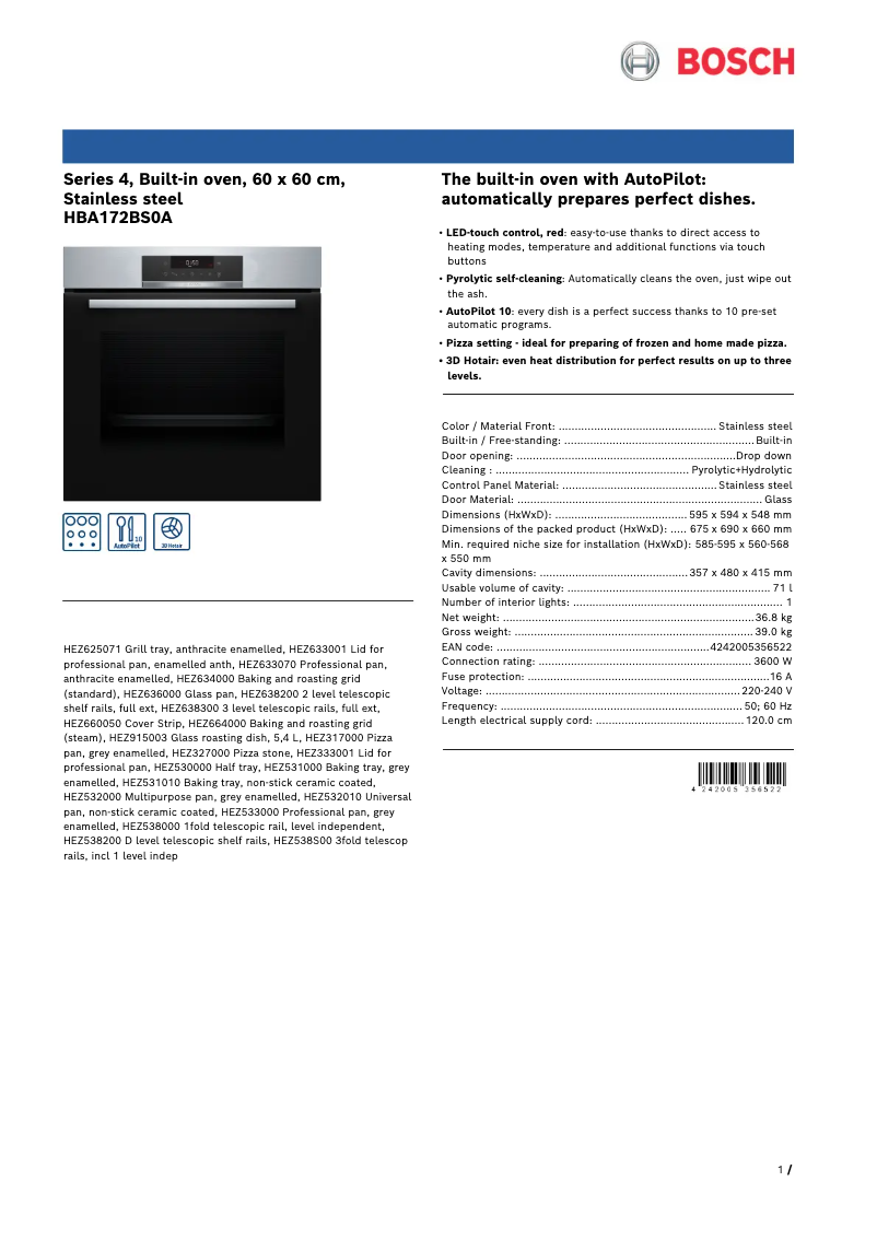 Image de la première page du manuel de l'appareil HBA172BS0A