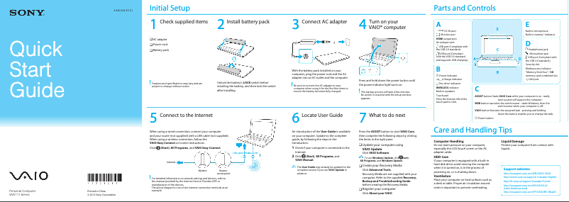 Image de la première page du manuel de l'appareil Vaio SVE11115FDB