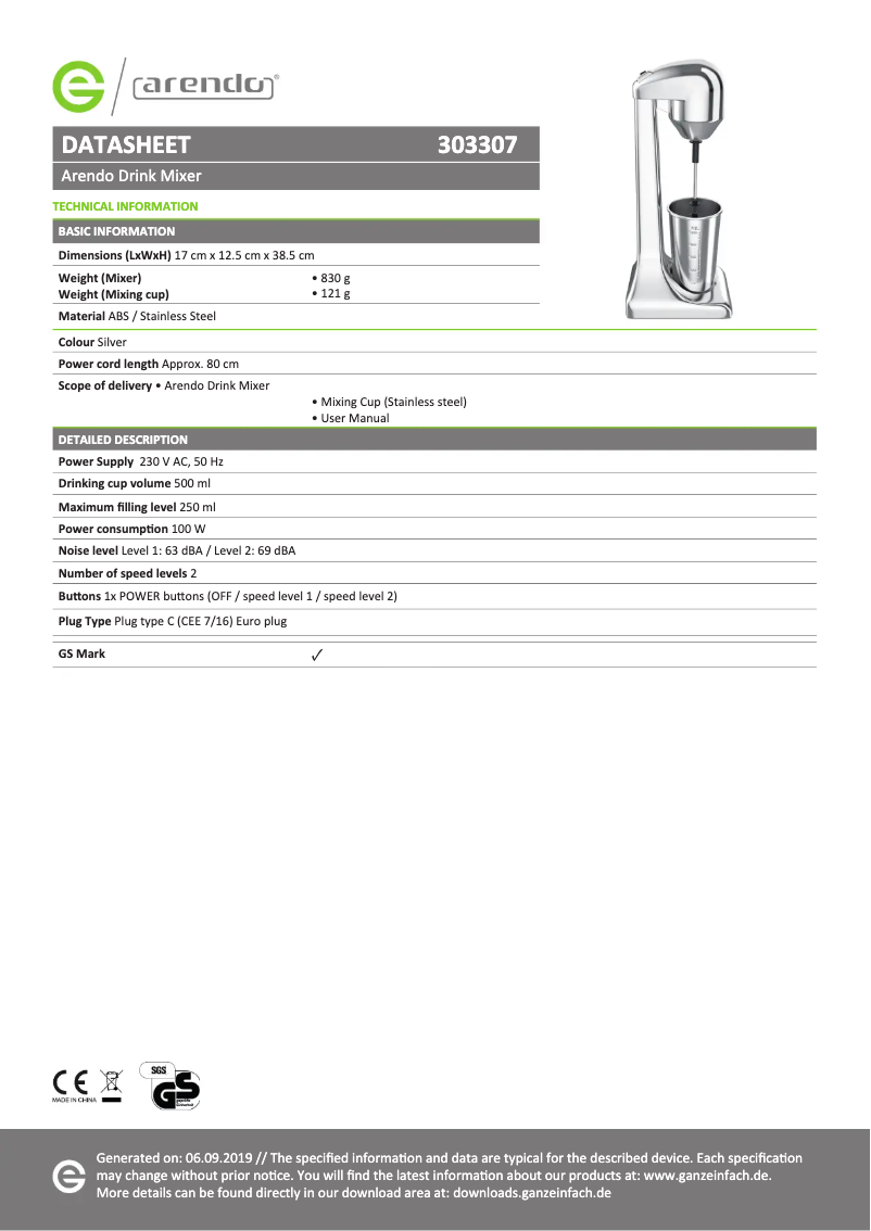 Page 1 de la notice Manuel utilisateur Arendo 303307