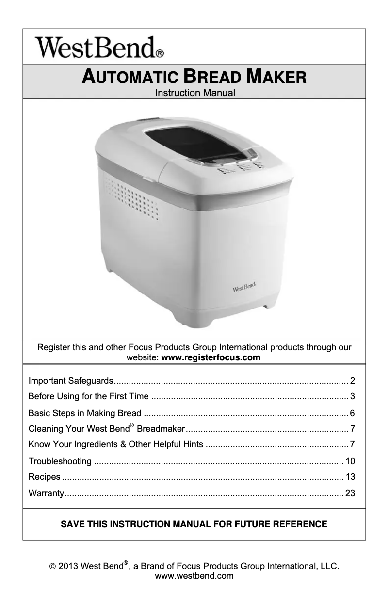 Page n°1 - Manuel utilisateur WestBend 41413