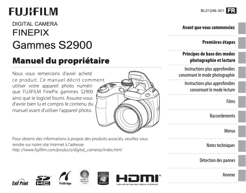Page 1 de la notice Manuel utilisateur Fujifilm FinePix S2980