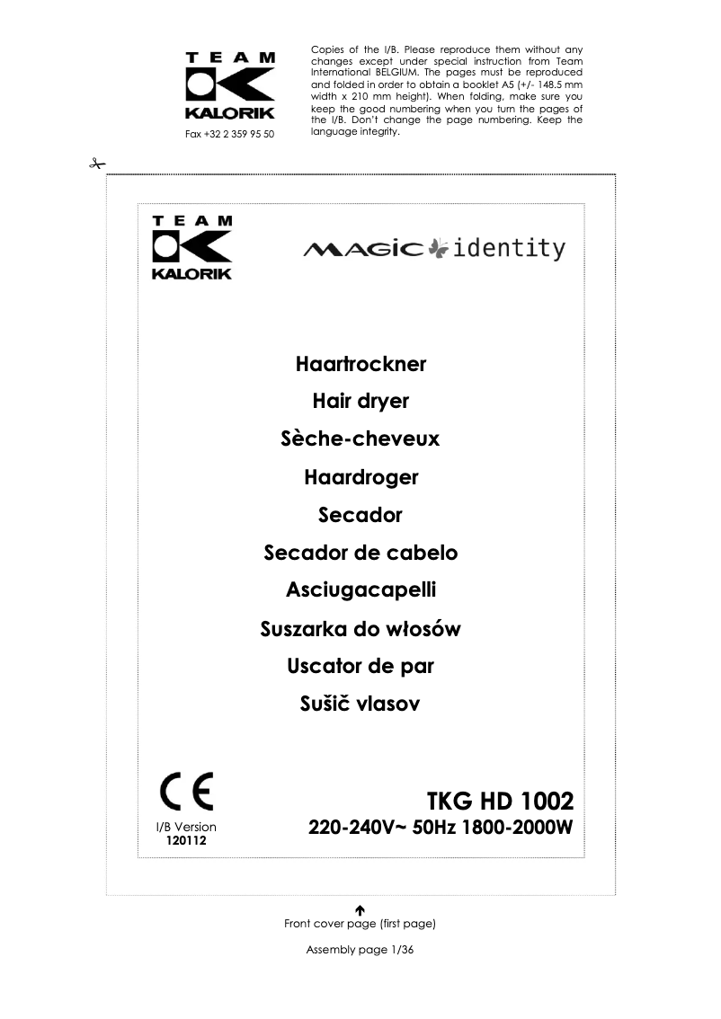 Page n°1 - Manuel utilisateur Efbe-Schott TKG HD 1001 ID