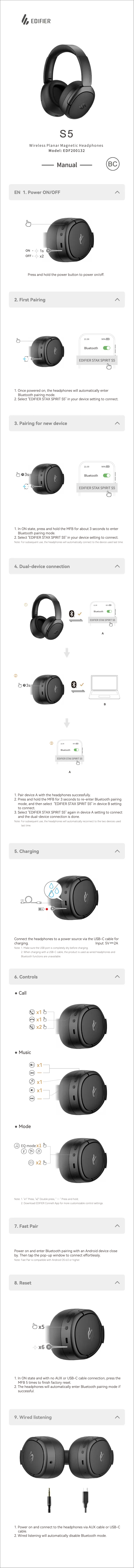 Image de la première page du manuel de l'appareil STAX SPIRIT S5