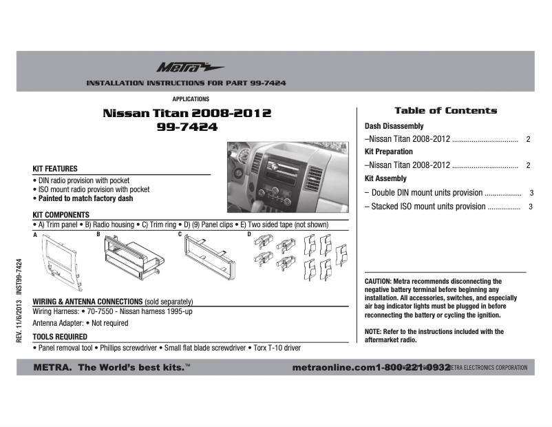 Page n°1 - Manuel utilisateur Metra 99-7424