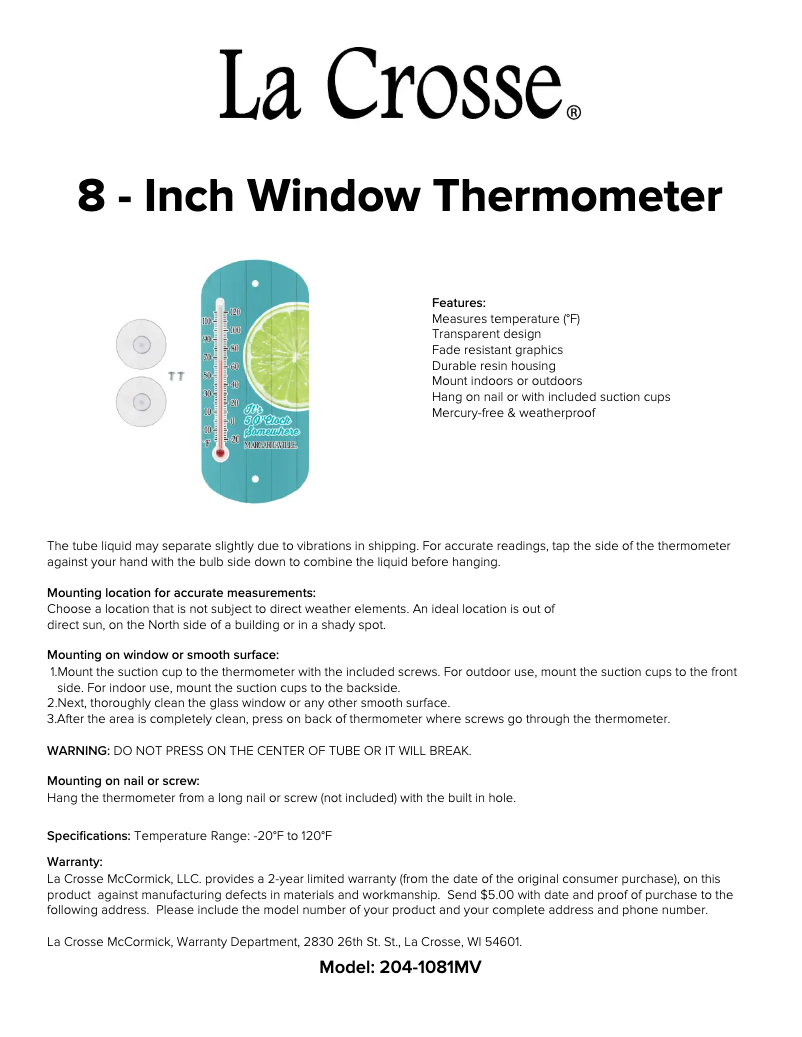 Page 1 de la notice Manuel utilisateur La Crosse Technology 204-1081MV