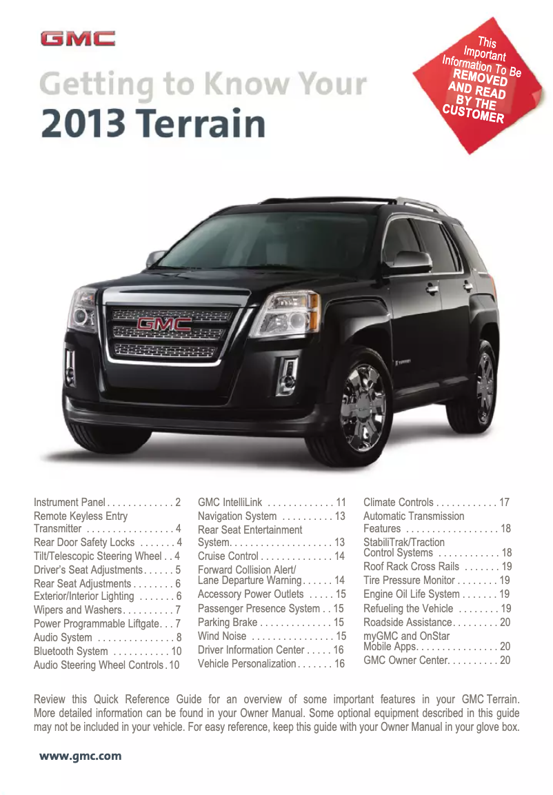 Page 1 de la notice Guide de démarrage rapide GMC Terrain (2013)