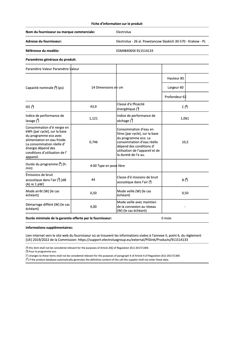 Page n°1 - Fiche technique Electrolux ESM48400SX