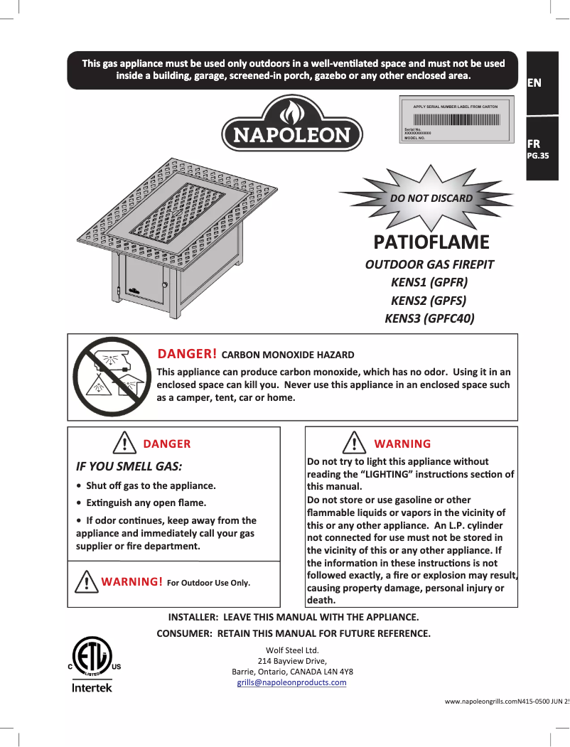 Page 1 de la notice Manuel utilisateur Napoleon KENS1-BZ-1