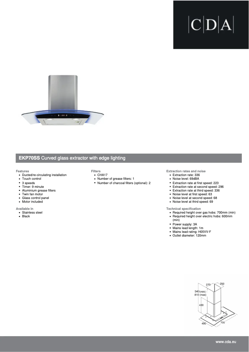 Page n°1 - Fiche technique CDA EKP70SS