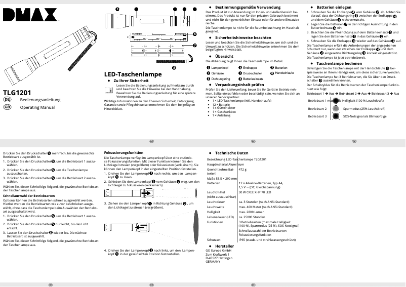 Page n°1 - Manuel utilisateur Olympia TLG 1201