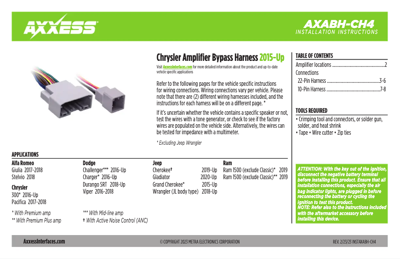 Image de la première page du manuel de l'appareil AXABH-CH4