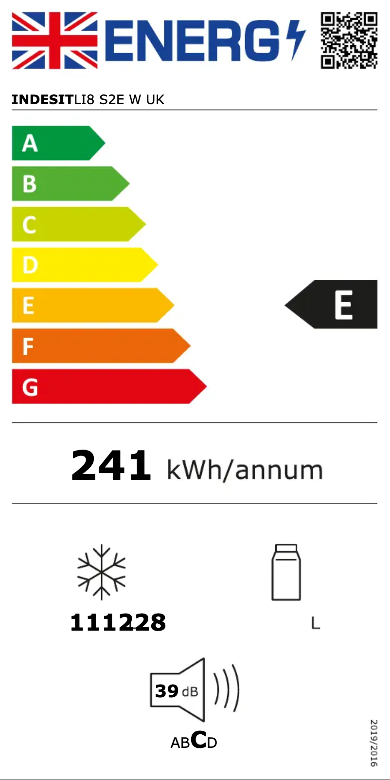 Page 1 de la notice Label énergétique Indesit LI8 S2E S