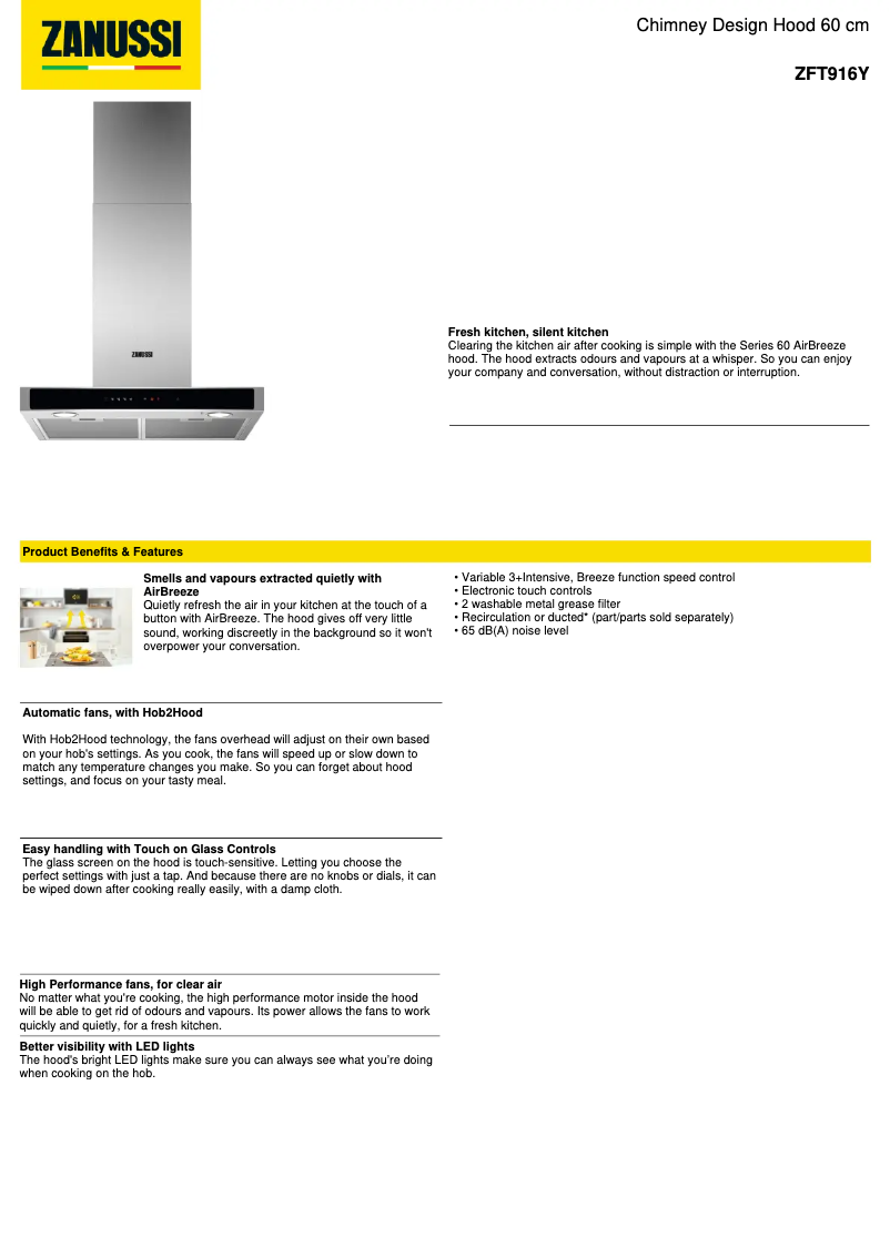 Page n°1 - Fiche technique Zanussi ZFT916Y