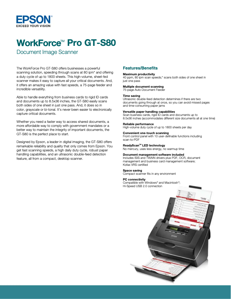 Image de la première page du manuel de l'appareil WorkForce Pro GT-S80