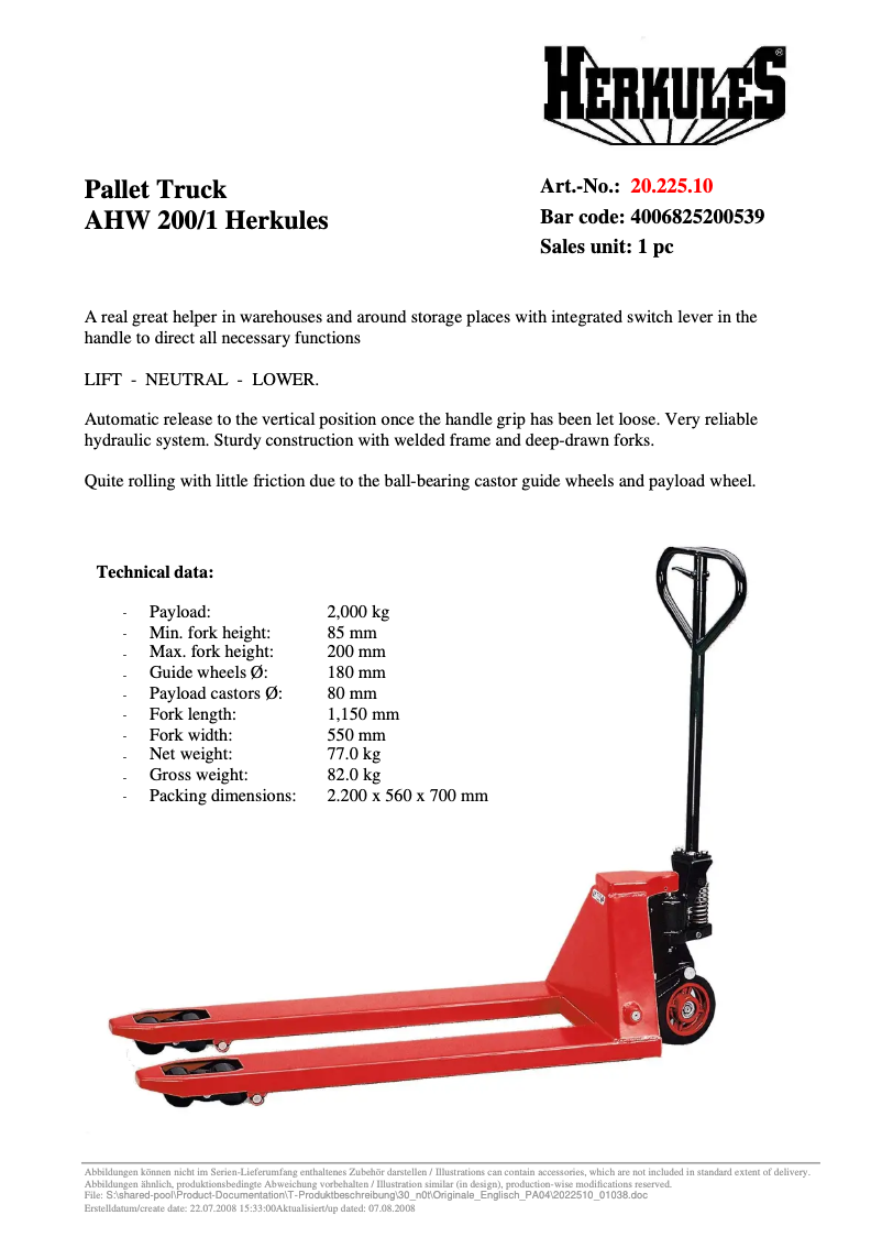 Page n°1 - Manuel utilisateur Herkules AHW 200/1