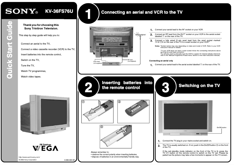 Page 1 de la notice Guide d'installation Sony KV-36FS76U